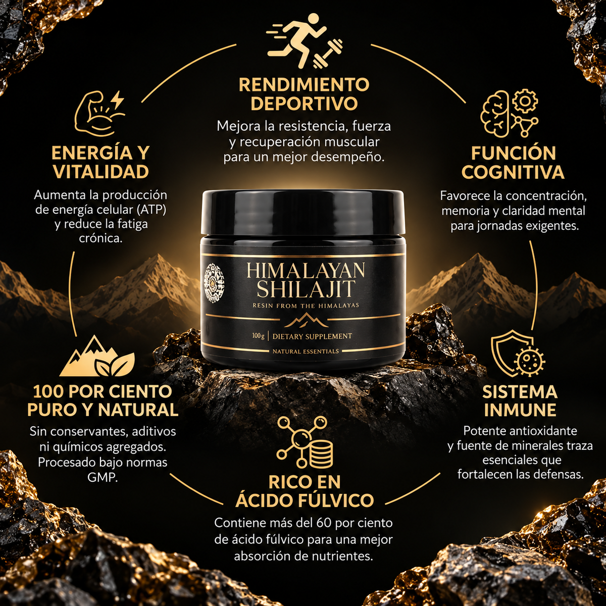 Himalayan Shilajit: Mejora la Resistencia, la Energía y la fuerza - Soporte natural de testosterona