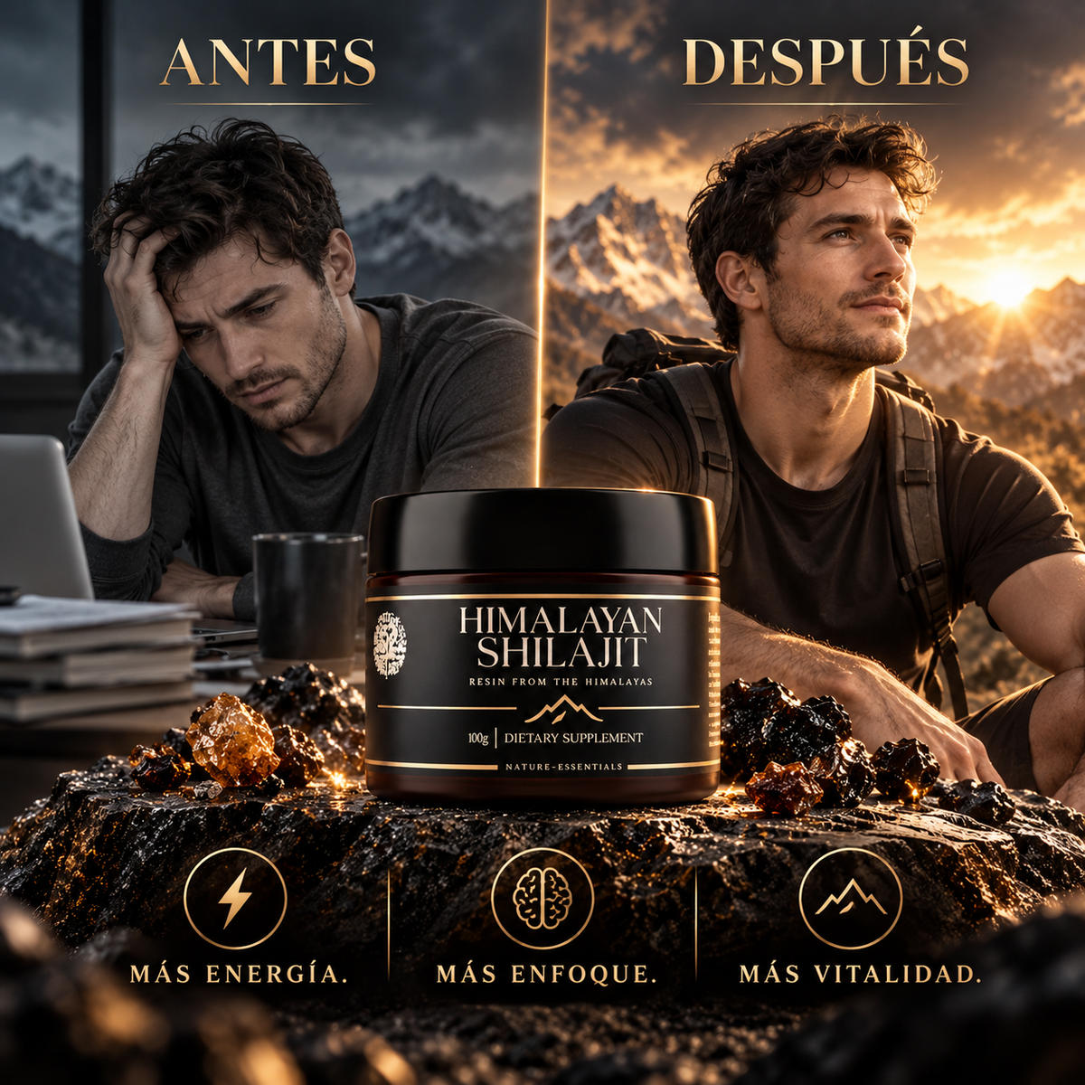 Himalayan Shilajit: Mejora la Resistencia, la Energía y la fuerza - Soporte natural de testosterona